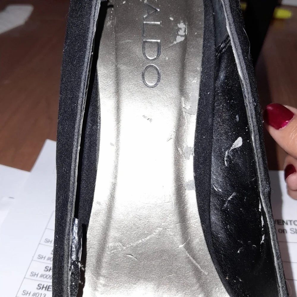 WOMENS ALDO BRAND HIGH HEEL OPEN TOE POM POM SEQUIN SHOES - Picture 5 of 10